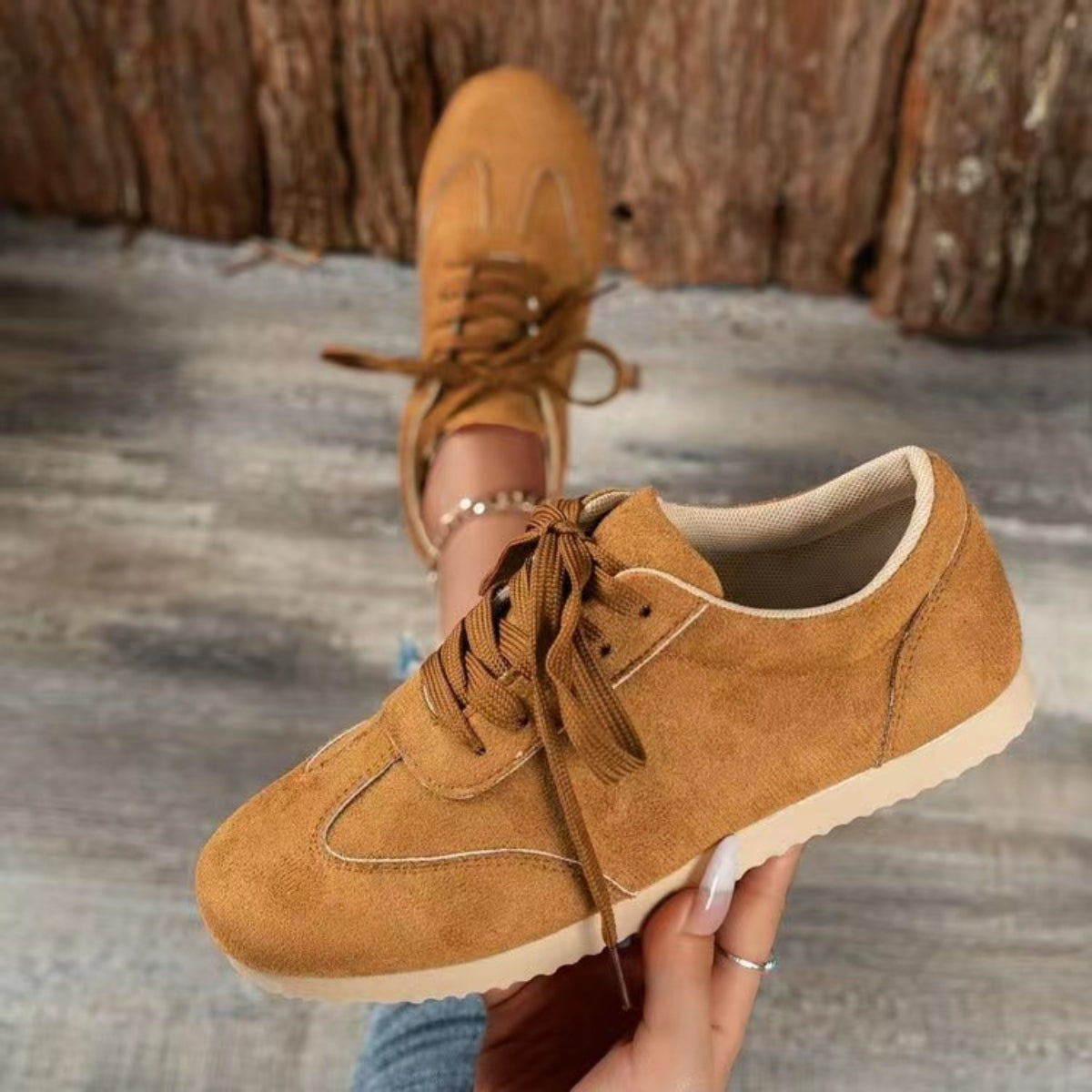 Suede Lace-Up Flat Sneakers